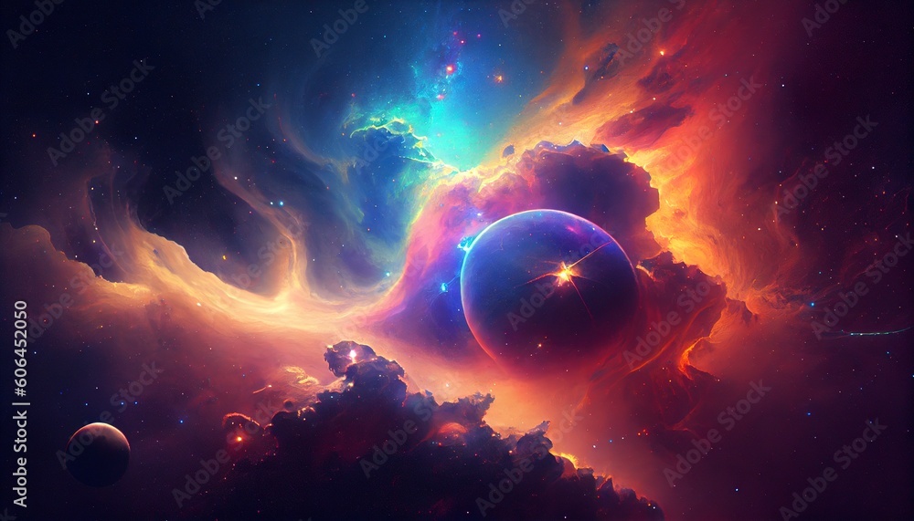 Wall mural a view from space to a galaxy and stars.