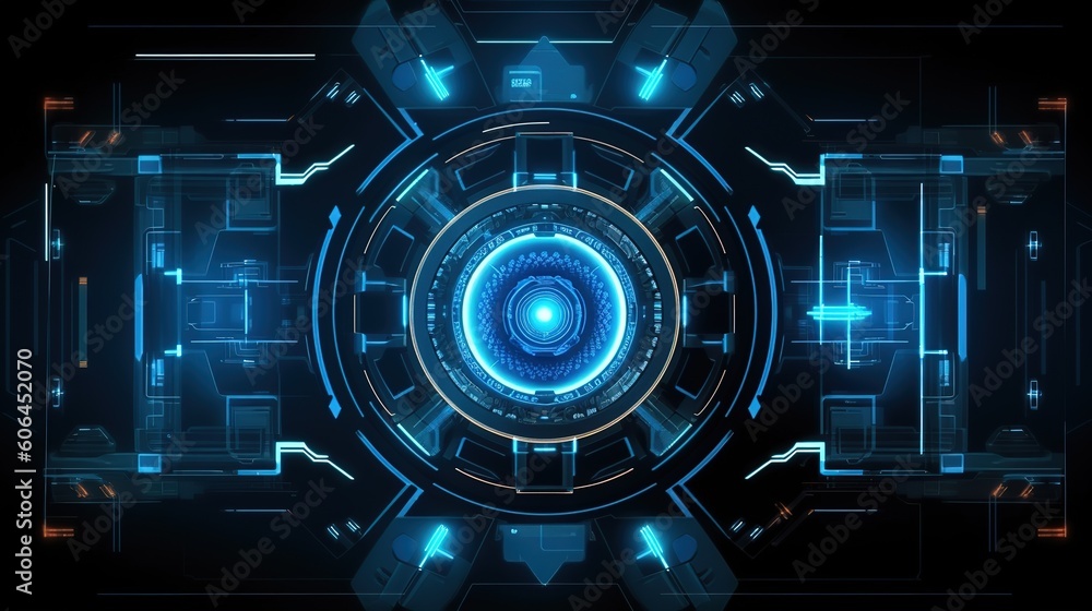 Poster HUD Futuristic Interface.Hud,GUI for game background design. Technology background. Digital data. Generative AI