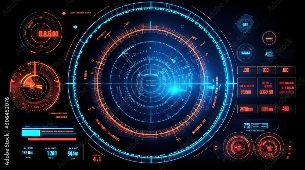 Poster HUD Futuristic Interface.Hud,GUI for game background design. Technology background. Digital data. Generative AI