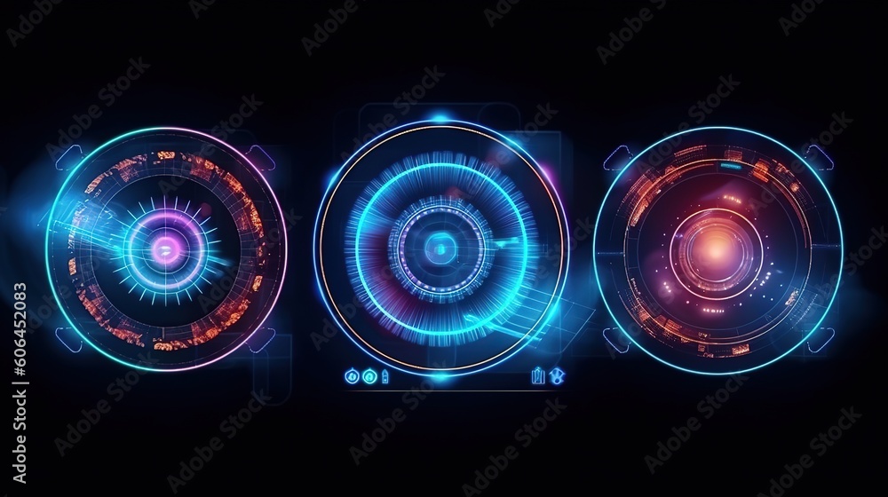 Poster HUD Futuristic Interface.Hud,GUI for game background design. Technology background. Digital data. Generative AI