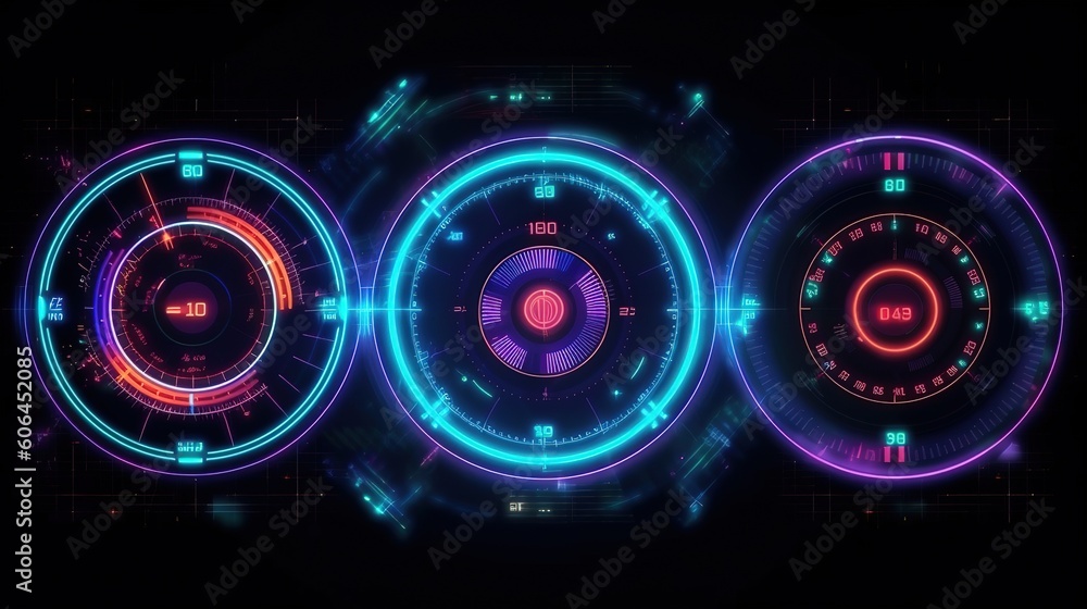 Poster HUD Futuristic Interface.Hud,GUI for game background design. Technology background. Digital data. Generative AI