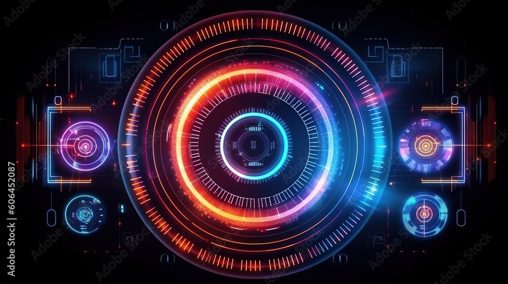 Poster HUD Futuristic Interface.Hud,GUI for game background design. Technology background. Digital data. Generative AI