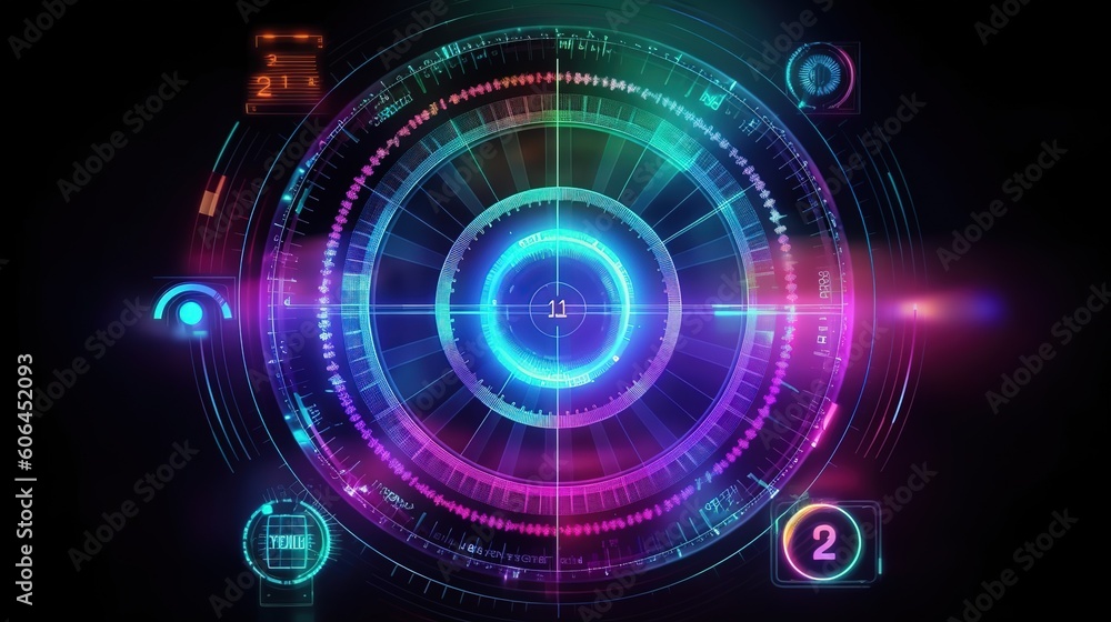 Poster HUD Futuristic Interface.Hud,GUI for game background design. Technology background. Digital data. Generative AI