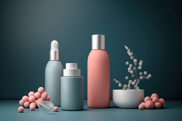 Mockup of cosmetic skin care product on green background. Cream skin care. 3D Render