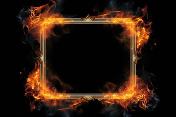 Burning Fire Frame or Border on Black Background Generative AI