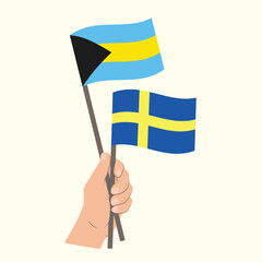 Flags of Bahamas and Sweden, Hand Holding flags