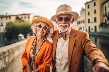Happy seniors traveling in Europe, Generative AI