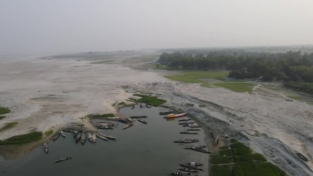Aerial view from the river and Boat, sariakandi, bogura, bangladesh