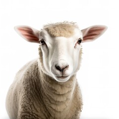 Side view of a Sheep looking at camera isolated on white background