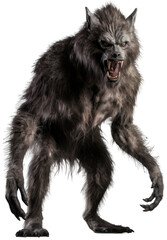 Scary werewolf isolated on a white or transparent background as PNG, halloween, generative AI