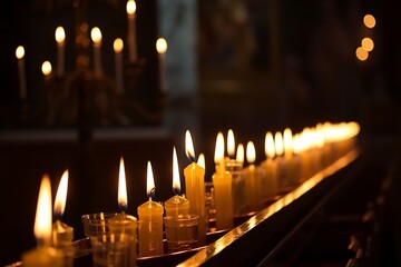 Candles in a Christian Orthodox church background.  - obrazy, fototapety, plakaty