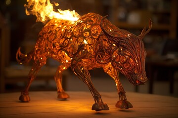  Fire sculpture of a Bull  , generate ai