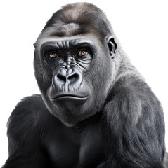 Close up portrait of a gorilla isolated on a white background, generative AI animal
