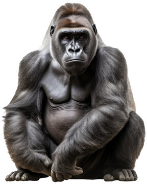 sitting gorilla isolated on a white background as transparent PNG, generative AI