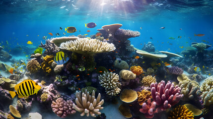 Naklejka na ściany i meble Coral reef with marine life. Generative AI.
