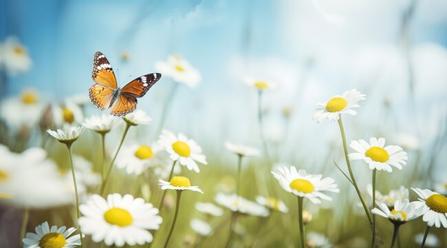 abstract nature spring Background; spring flower and butterfly, generate ai