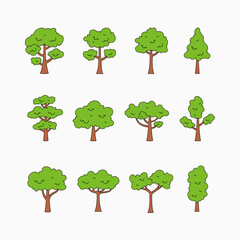 simple trees collection in hand drawn style