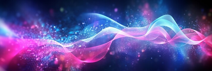 abstract futuristic background with pink blue glowing neon moving high speed wave lines and bokeh lights. Data transfer concept Fantastic wallpaper, Generative AI