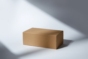 kraft brown box made from recycled paper isolated on white background with window lighting
