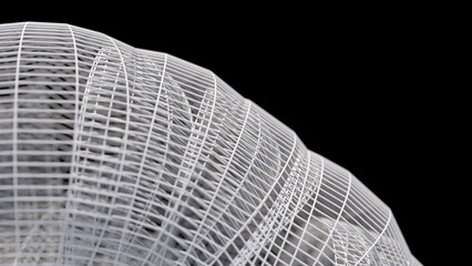 White mesh, black background. Abstract illustration, 3d render, close-up.
