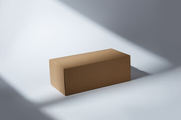 kraft brown box made from recycled paper isolated on white background with window lighting