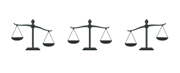 Set of silhouette scales. Set of different scales. Justice scales. Vector stock