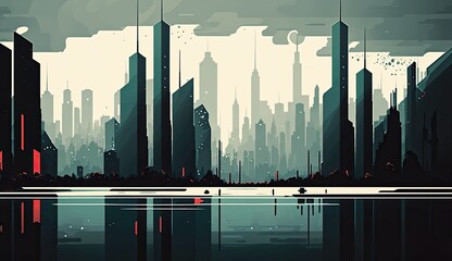 AI-generated illustration of weather in a big city: flood. MidJourney.