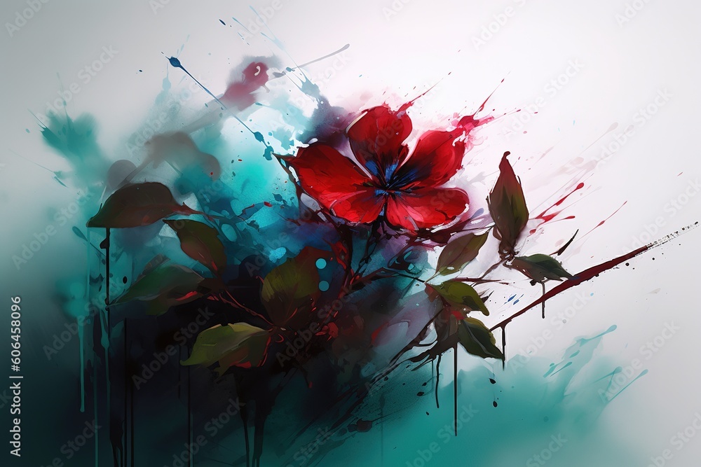 Poster a picture of several red flowers superimposed on a backdrop of white generative ai