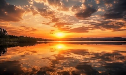 Naklejka na ściany i meble sunset over the river HD 8K wallpaper Stock Photography Photo Image