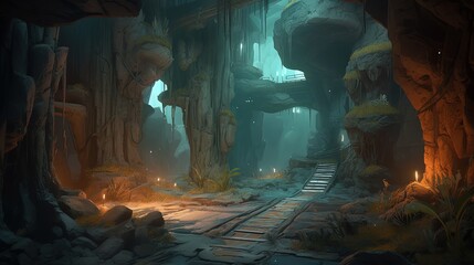 Mystery Cave with Sci-Fi Building by ai generative