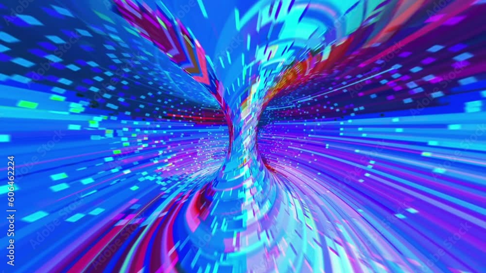 Sticker fly around abstract twisted particle colorful torrus. big data, science, futuristic background