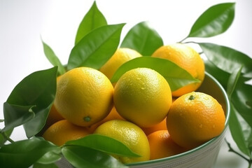 Fresh Orange Citrus Fruit with Green Leaves. Generative ai
