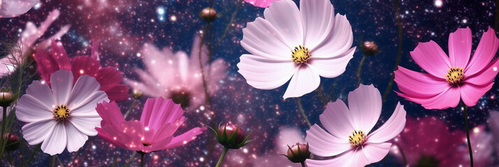 Obraz na płótnie Canvas Pink Cosmos Flowers in Cosmos. generative ai