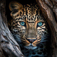 Portrait of a leopard close up portrait - obrazy, fototapety, plakaty