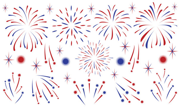 Happy 4th July fireworks. Celebration firework explore. Sparkle firecracker.