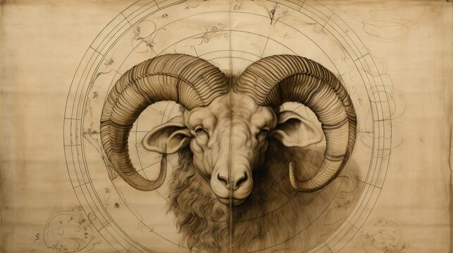 Aries Zodiac sign, Goat Ram horoscope astrology illustration, wallpaper background, Generative AI