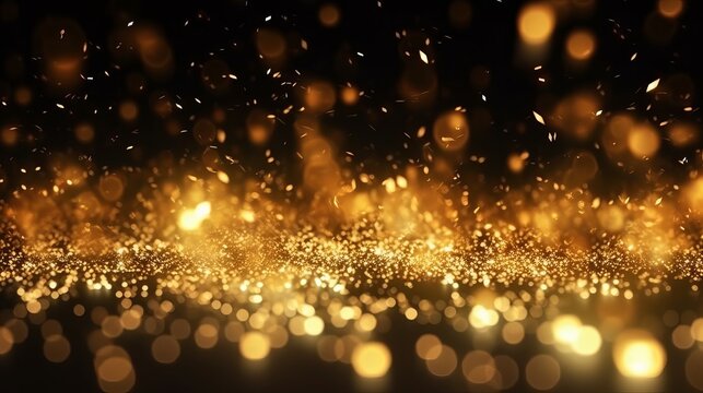 background of abstract glitter lights. gold and black. de focused. banner - golden christmas lights - golden christmas lights background, Generative AI