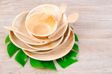 The Kitchenware made from dried betel nut leaf palm, natural material. The Green product eco...