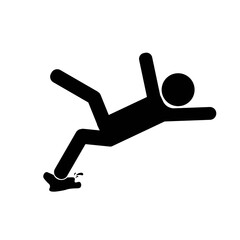 Black isolated illustration of wet Floor slippery surface sign icon with falling man in modern rounded style. For template safety indoor industrial sign