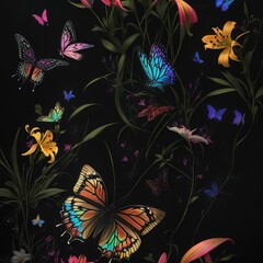 background with butterflies and flowers