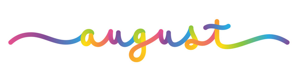 AUGUST vector monoline calligraphy banner with colorful gradient
