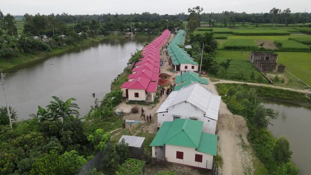 House in the village top aerial view
