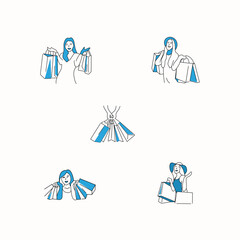 graphic flat design illustration. woman carrying bags of shopping bags. suitable for use for your online shop.