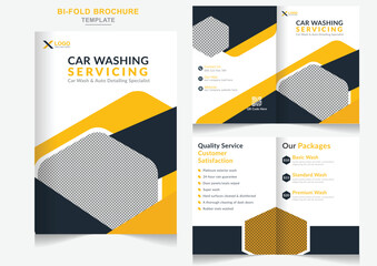 Car wash business Bi-fold brochure cleaning service brochure design, bifold brochure template