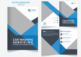 Car wash agency business Bi-fold brochure cleaning service brochure design, bifold brochure template