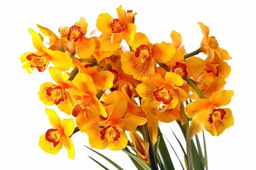 Bouquet of Yellow Oncidium Orchids on White Background - AI Generative.
