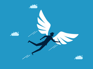 Business freedom. man with wings to fly freely vector