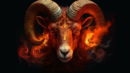 Aries Zodiac sign, Goat ram horoscope astrology wallpaper background illustration, Generative AI - obrazy, fototapety, plakaty