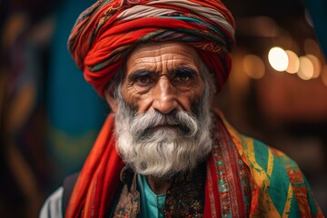 an old pakistani man in traditional clothes. generative AI - obrazy, fototapety, plakaty