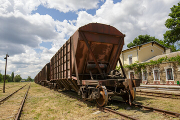 Fototapeta na wymiar Bunker for grain transportation near the Bulboaca railway station, Republic of Moldova
